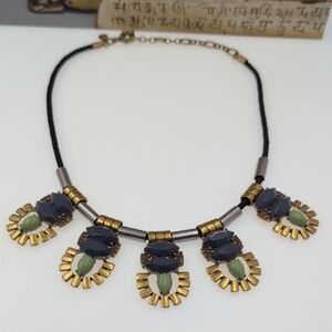 J. Crew Gold and Green Necklace with Art Deco Design